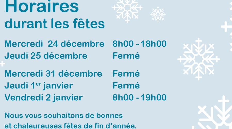 horaires fin d'année 2025